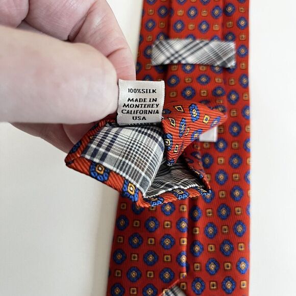 Robert Talbott 100% Silk Tie Orange Blue Made In USA Monterey, CA Men's - Picture 7 of 12